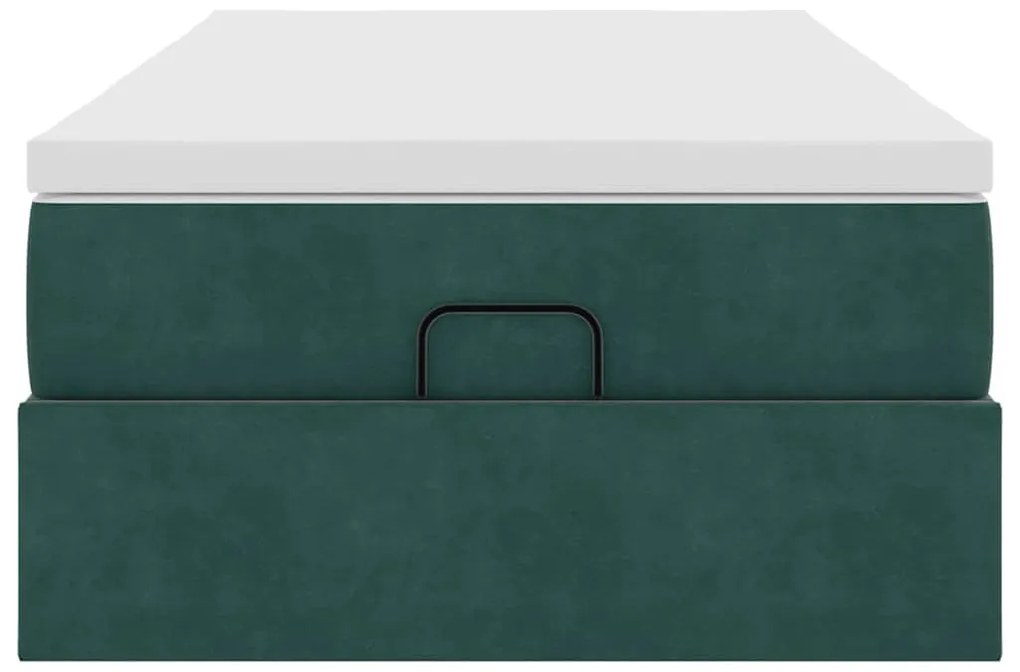 Ottomán ágykeret matraccal sötétzöld 80x200cm bársony