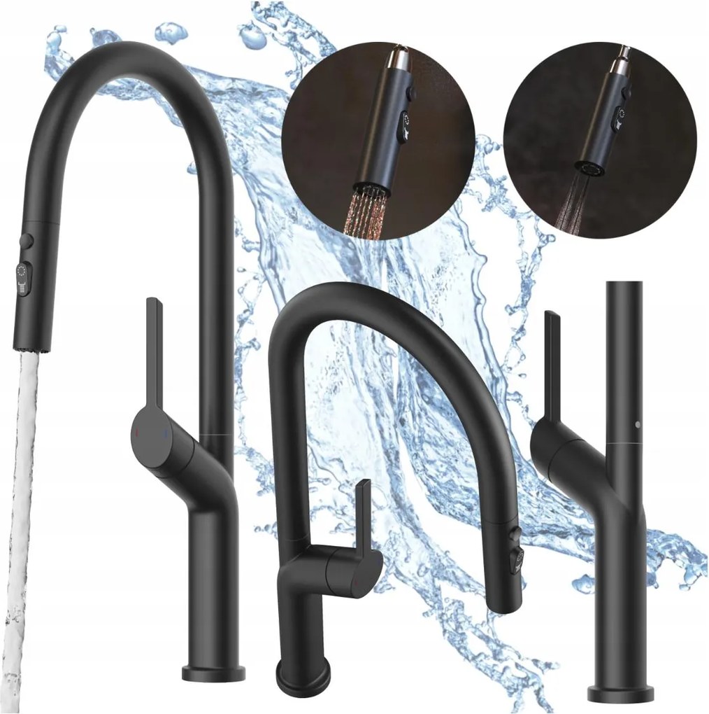 Konyhai csaptelep fekete kihúzható kifolyócső Nokka álló konyhai csaptelep