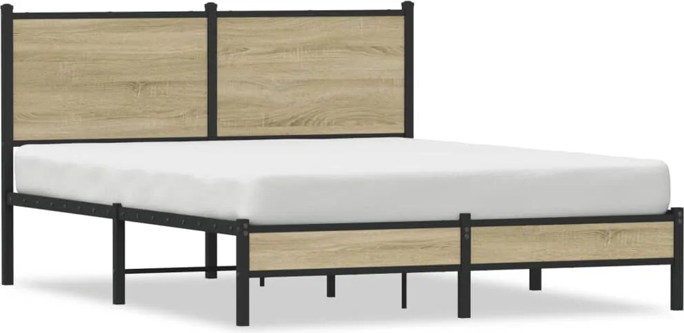 vidaXL sonoma tölgy színű fém ágykeret matrac nélkül 137 x 190 cm