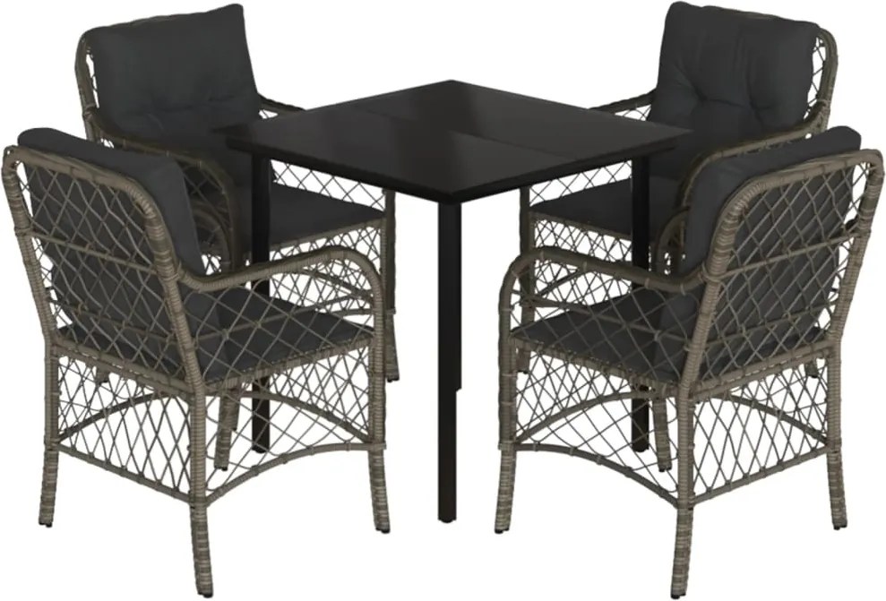 vidaXL 5 részes szürke polyrattan kerti étkezőgarnitúra párnával