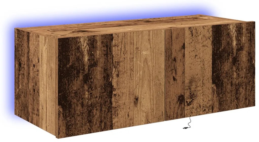 TV Fali Szekrény LED Világítással Régi Fa 80x35x31 cm
