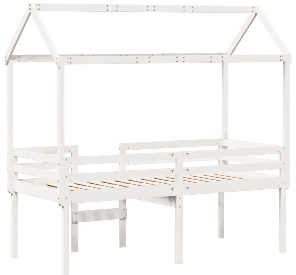 fehér tömör fenyőfa magasított ágy tetővel 90 x 190 cm