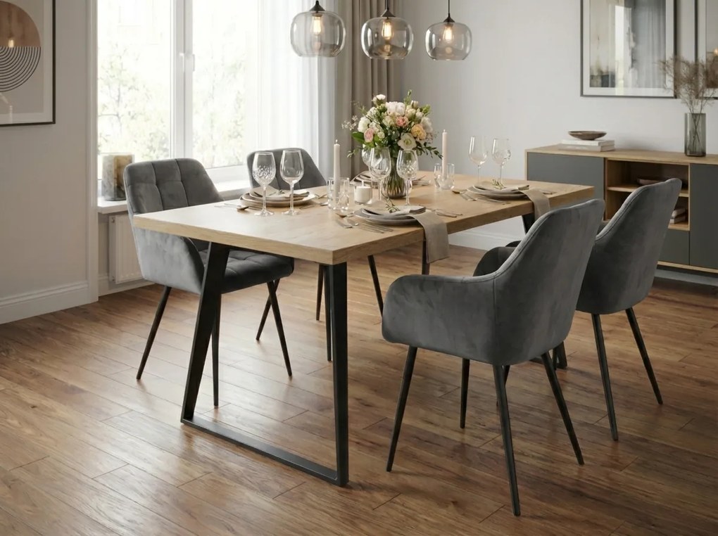 Szürke LOREN VELVET étkezőszék fekete lábakkal