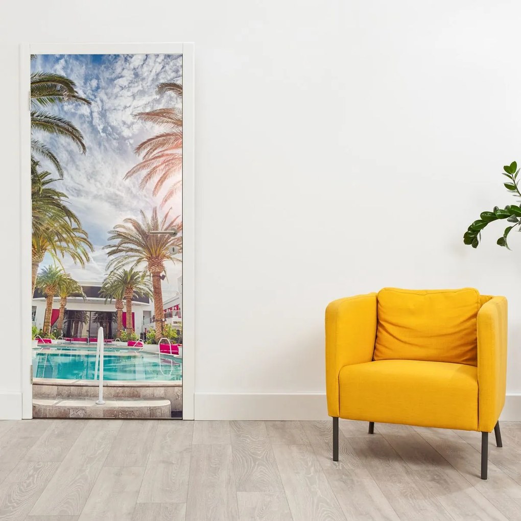 Fotótapéta ajtóra - Pálmafák medencével (95x205cm)