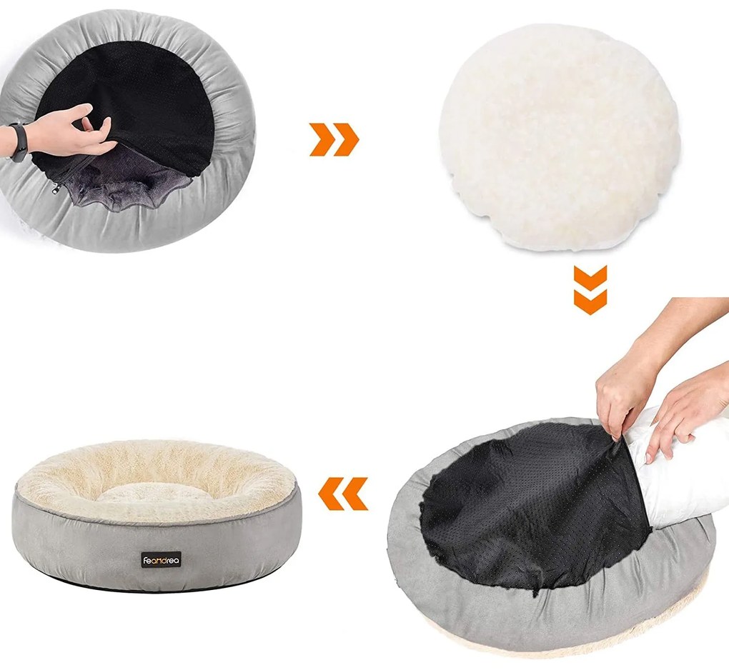 Kutyaágy kerek kisállat fekhely, S méret, világosszürke | FEANDREA Outlet