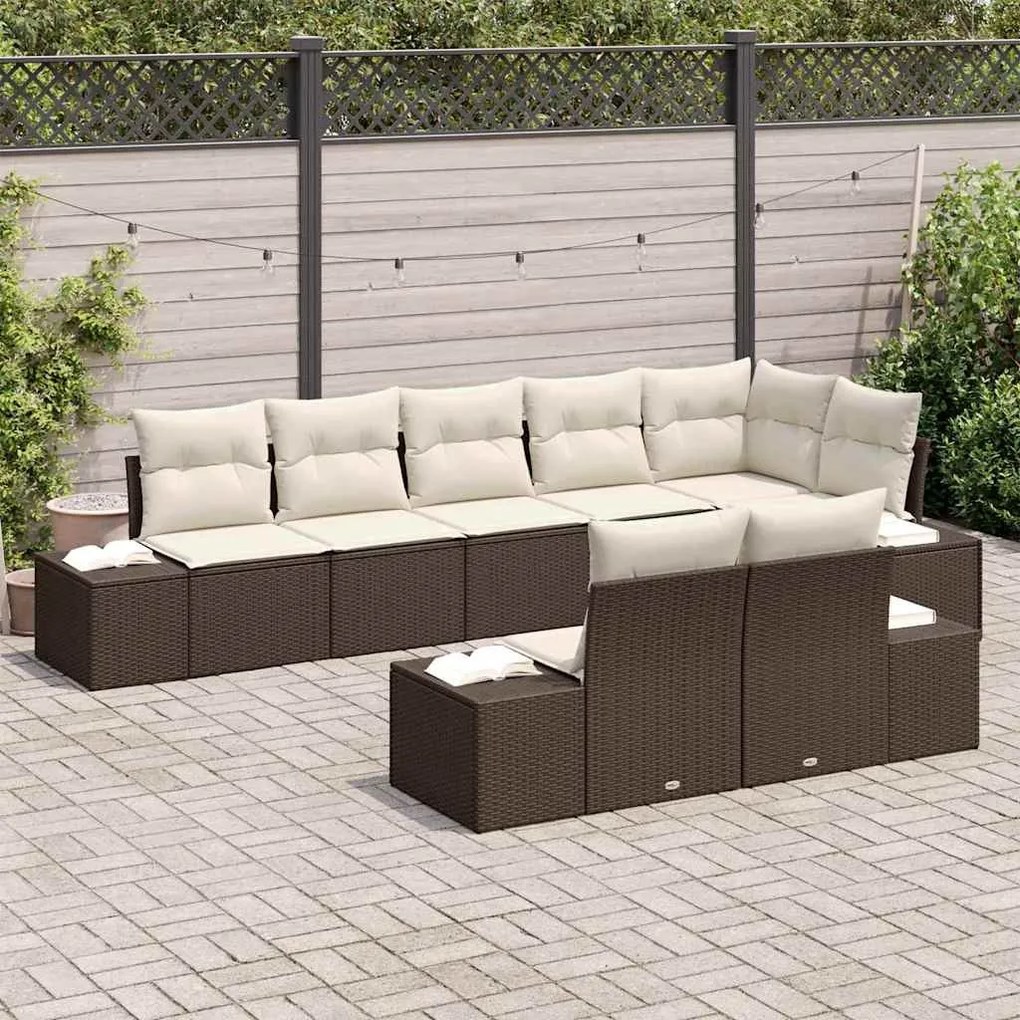 Kerti Kanapé Szett 8 pcs Barna és krémszínű 319 x 154 x 85 cm