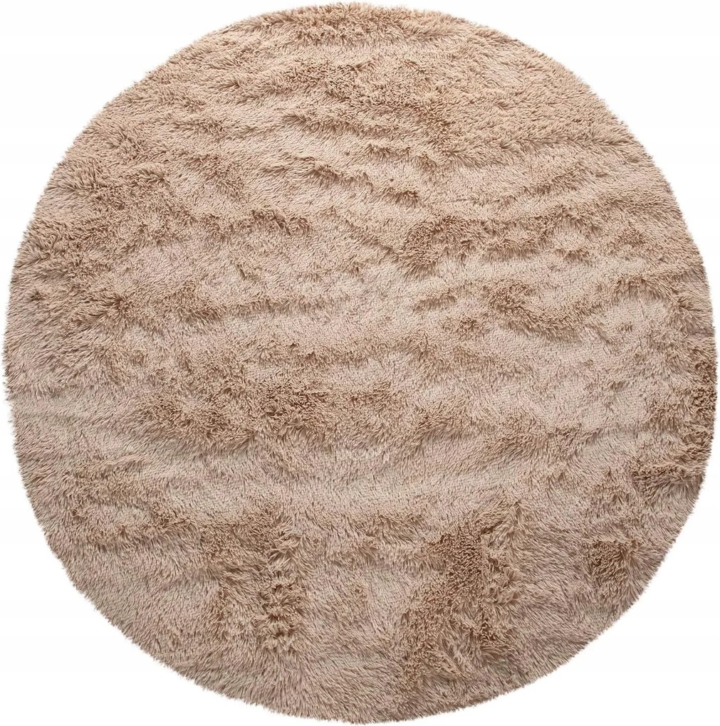 Shaggy Szőnyeg Kerek Puha Nappaliba 160CM Plüss Bézs Barna Vörös