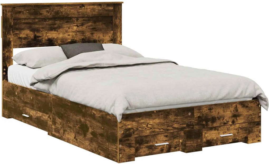 vidaXL Ágykeret fejtámlával fiókkal Füstölt tölgy 135 x 190 cm Faanyag