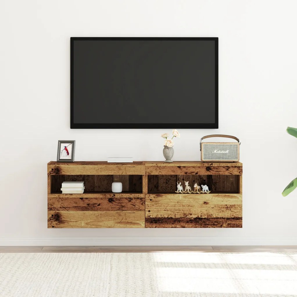 TV-falijó szekrények LED világítással 2 db Régi fa 60x30x40 cm
