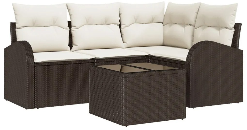 4 darabos Kert Sofa Szett Párnákkal Szürke Polirattan, 2 Személyes Kert Sofa Tárolóval és Párnákkal Barna Polirattan
