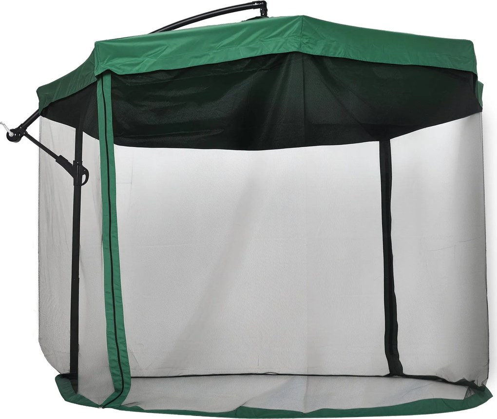 Outsunny Dőlt Oktogonális Napernyő 360 ° Forgó Kézi Mechanizmussal, Szúnyoghálóval és Keresztalappal Ø 295 x 242H cm - Zöld | Aosom