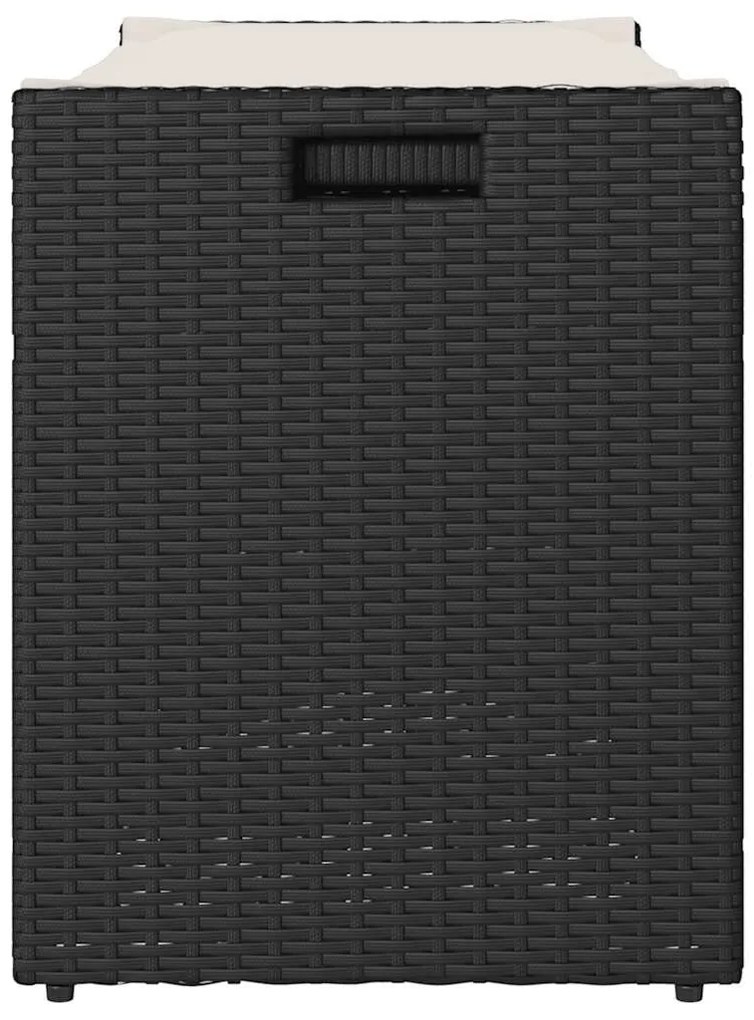 Fekete polyrattan kültéri tárolópad párnával 100 cm