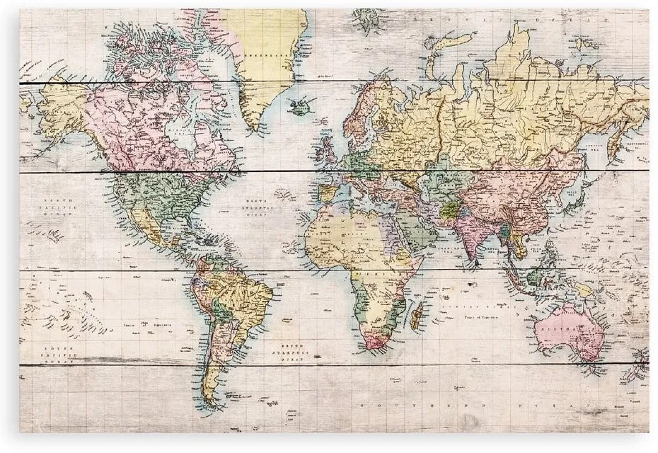 Mapamundi borovi fenyő falitábla, 40 x 60 cm - Really Nice Things