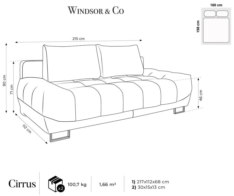 Cirrus királykék háromszemélyes kinyitható kanapé, bársony kárpittal - Windsor &amp; Co Sofas