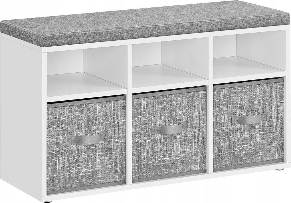 Sokoldalú cipősszekrény 3 nyitott polccal és 3 szürke anyagbetéttel