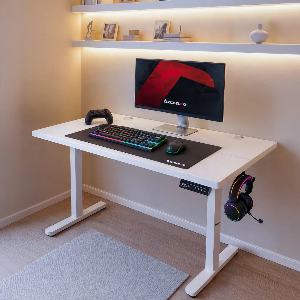 Elektromos állítható magasságú íróasztal, memória funkcióval, 120 cm x 60 cm, fehér