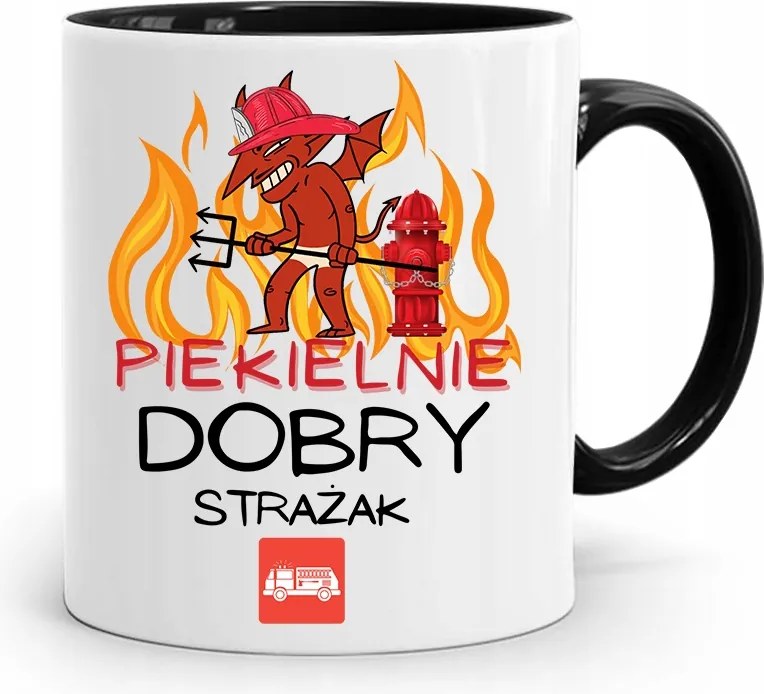 Fekete Bögre Tűzoltónak Pokolian Jó Tűzoltó fényképes nyomtatással