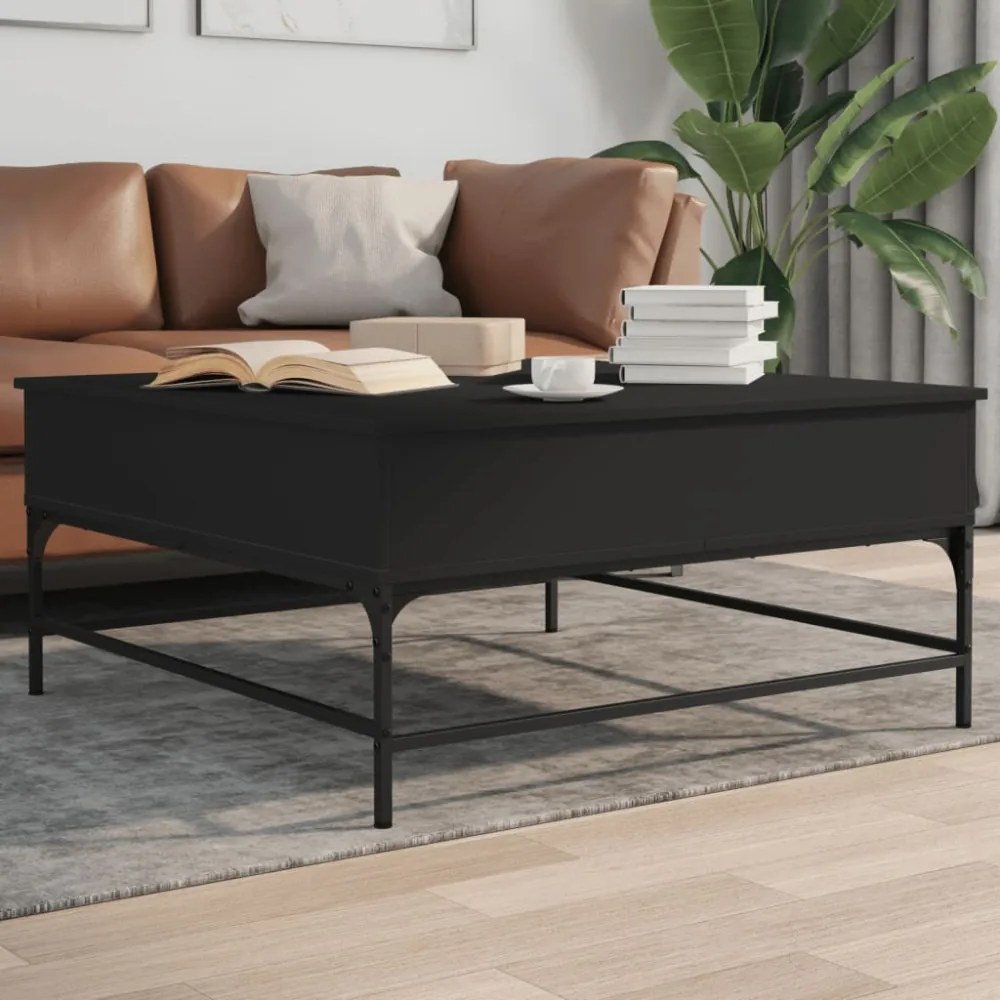 fekete szerelt fa és fém dohányzóasztal 95 x 95 x 45 cm