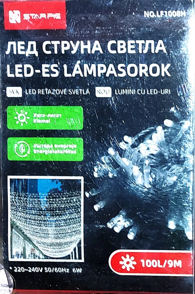 8 méter LED Karácsonyi Füzér Biztonságos Kültéri 220V Adapterrel Időzítő 8 Villogási Mód Fényfüzér Hideg fehér