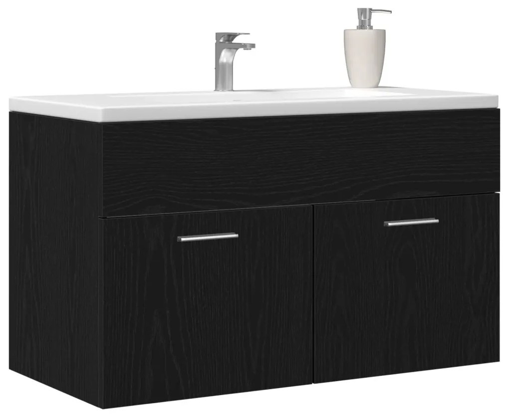 Fürdőszobai Mosdókagyló Szekrény Fekete Tölgy 90x38,5x46 cm Műanyag