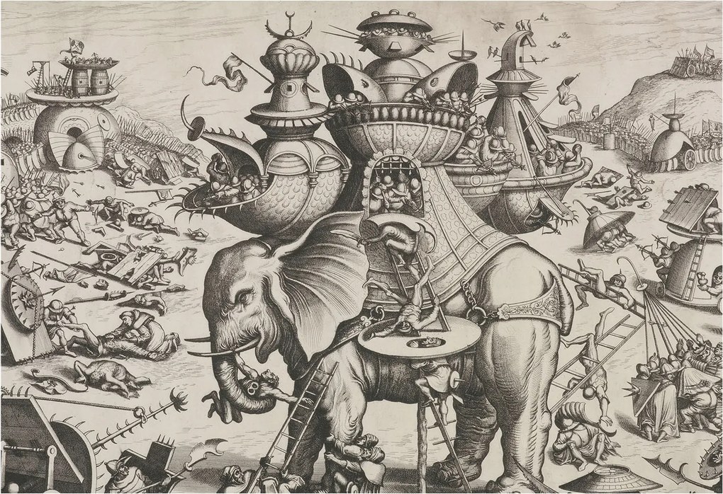 Fotótapéta Falra az előszoba konyhájába Groteszk csata 152x104 Ragasztó