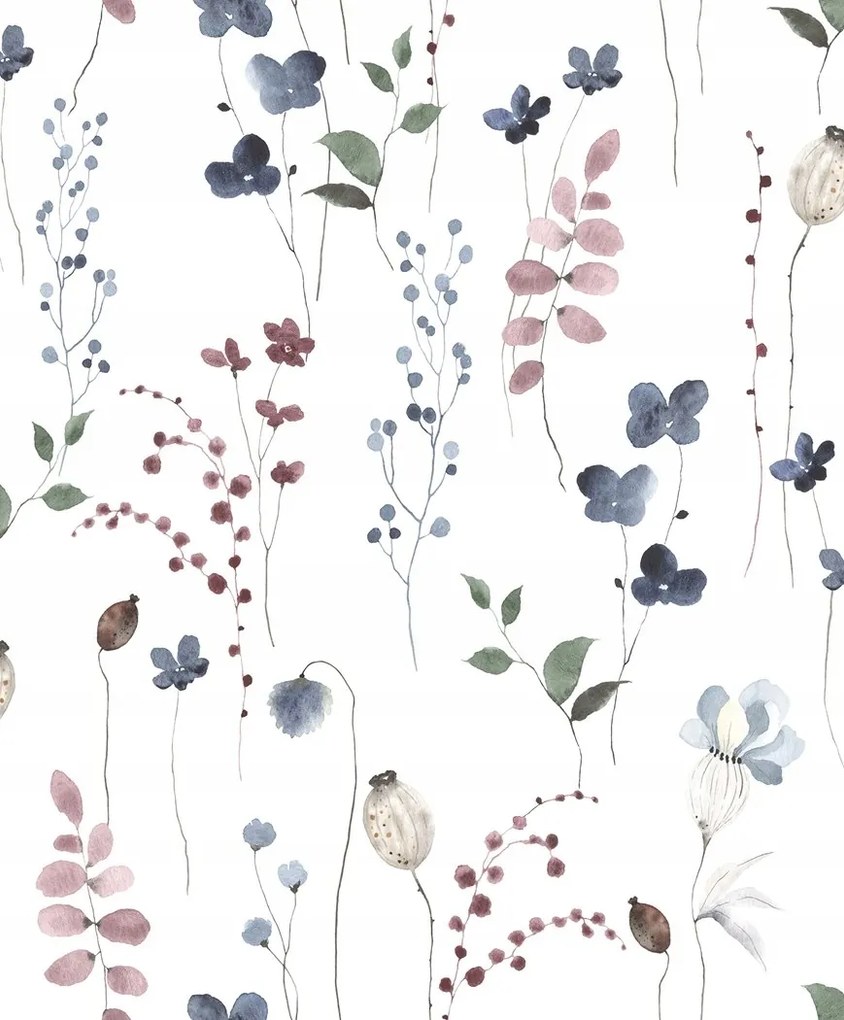 Fali tapéta növényi motívum árnyalatok lila kék zöld tapéta