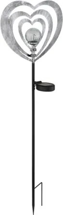 Globo 36580 Solar lámpa, ezüstszürke/fekete fém, matt fekete műanyag, átlátszó gömb repedezett üveg hatással, tolókapcsoló, AAA 300mAh 1.2V elemmel, IP44, HxSzxM: 280x60x820mm, tartozék: LED 0.06W 3V, 3000K