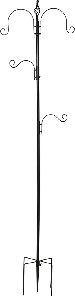 PawHut Madáretető Állomás 208 cm Magasság 4 Horoggal - Etetőtálca, Madárfürdő, Teljes Étel Pillérek Acél Fekete | Aosom