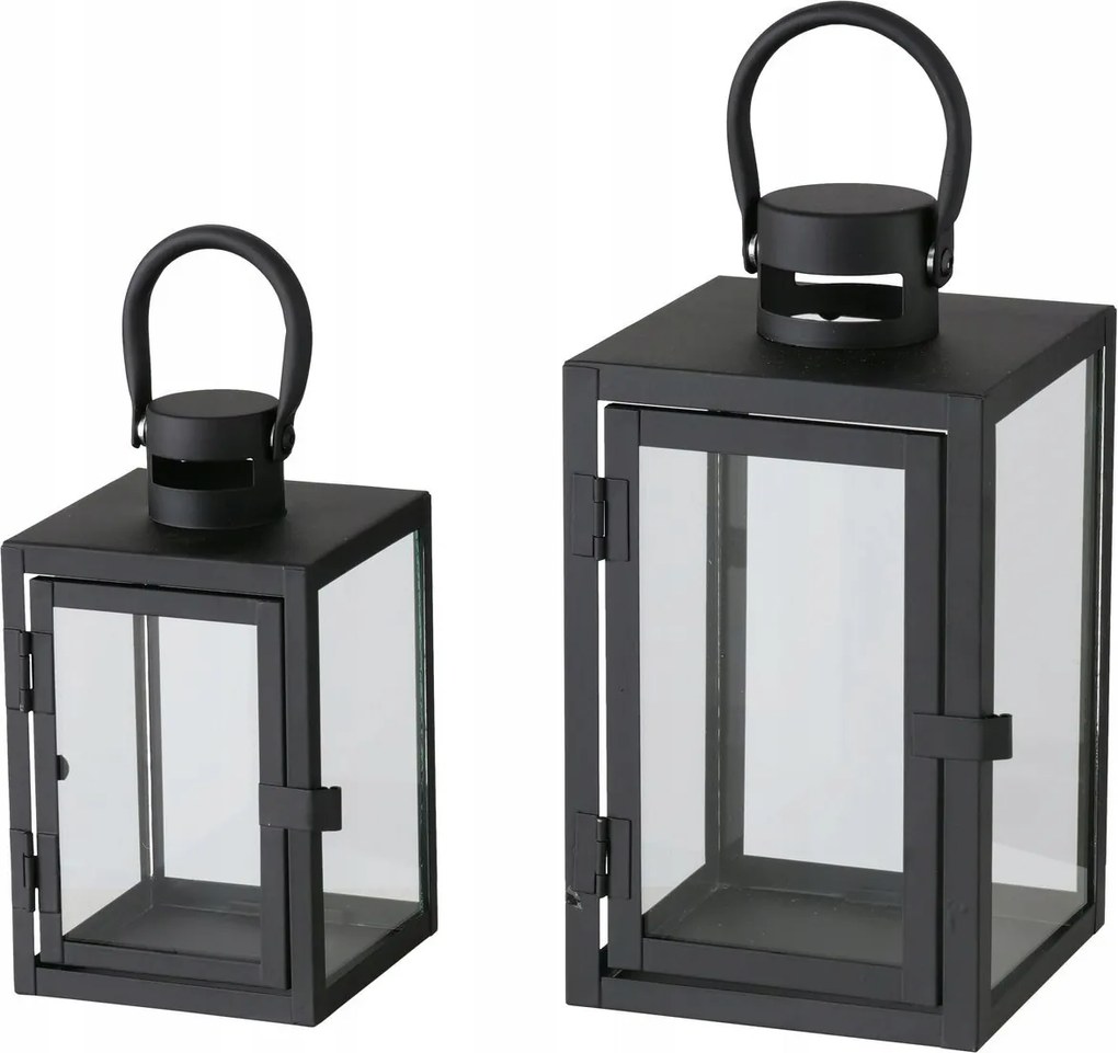 Fém Lampion Fekete Üveggel 2 Db-os Szett 14X25 CM Arana