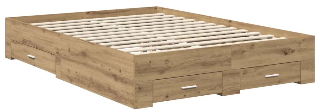 vidaXL Ágykeret fiókkal fejtámlával Artisan tölgy 135 x 190 cm Faanyag