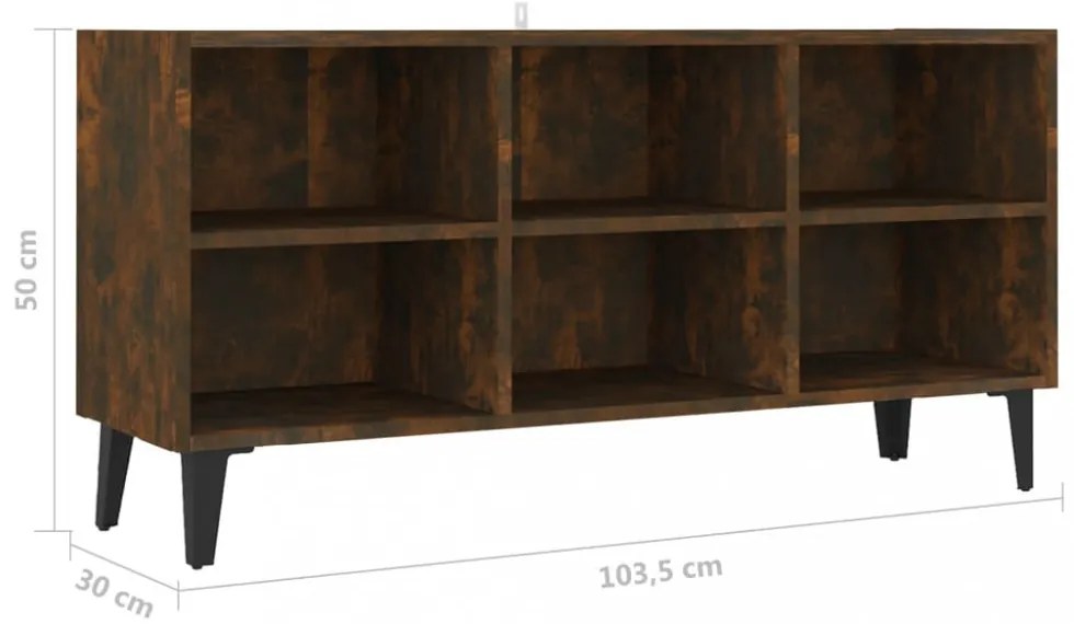 füstös tölgy színű TV-szekrény fémlábakkal 103,5 x 30 x 50 cm