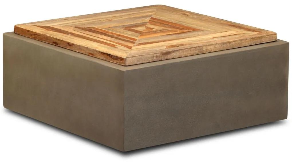 vidaXL tömör tíkfa/beton dohányzóasztal 70 x 70 x 30 cm