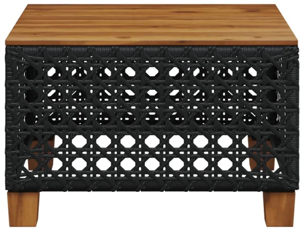 fekete polyrattan és akácfa kerti asztal 55 x 55 x 36 cm