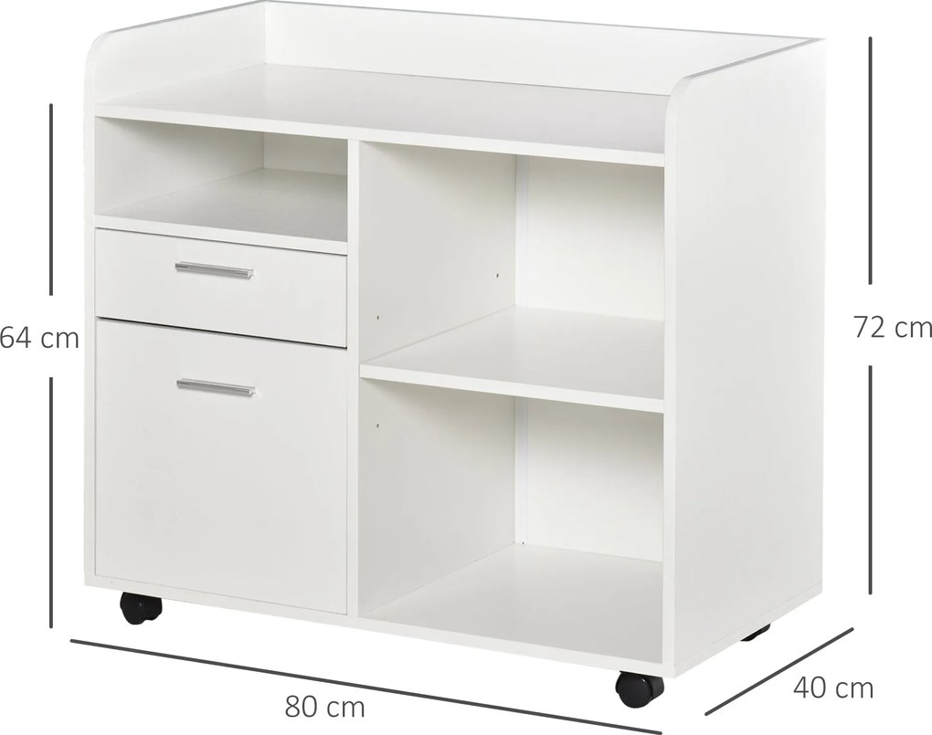 Vinsetto Nyomtatóállvány - Görgős Irodai Szervező Egység - 80L x 40W x 72H cm Fehér Fa | Aosom