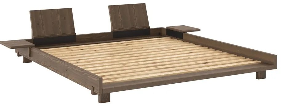 Barna borovi fenyő franciaágy ágyráccsal 180x200 cm Social – Karup Design