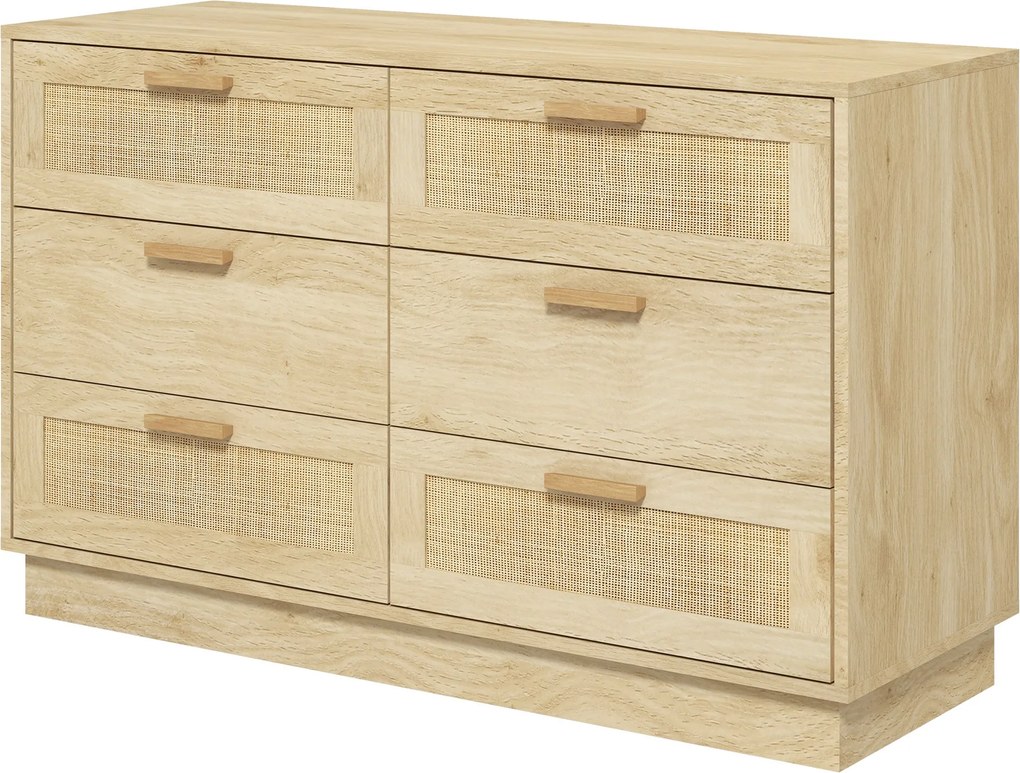 HOMCOM Rattan Rácsos Fiókos Éjjeli Szekrény Bohemian Stílusú Hálószoba Komód Borító Rész a Nappaliba 110x40x69 cm Természetes | Aosom