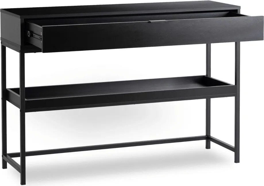 Előszobai konzol polccal fekete színben, 100 cm, RUBY