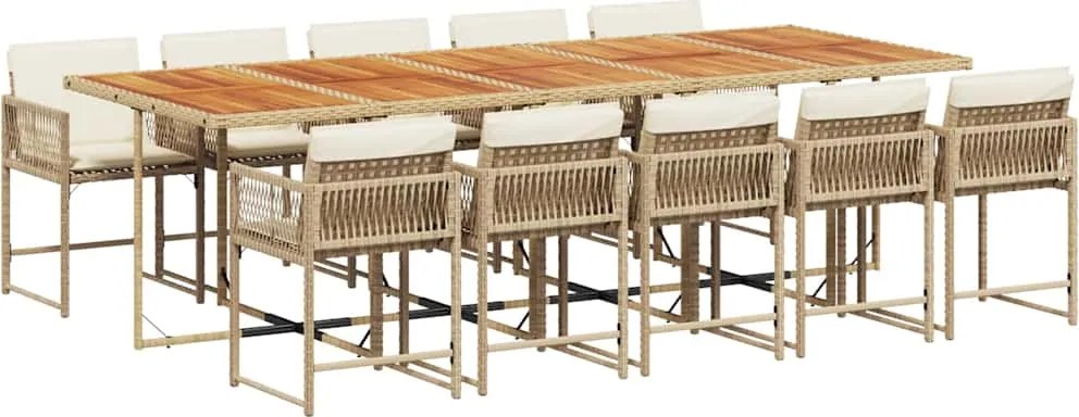 vidaXL 11 részes bézs polyrattan kerti étkezőgarnitúra párnákkal