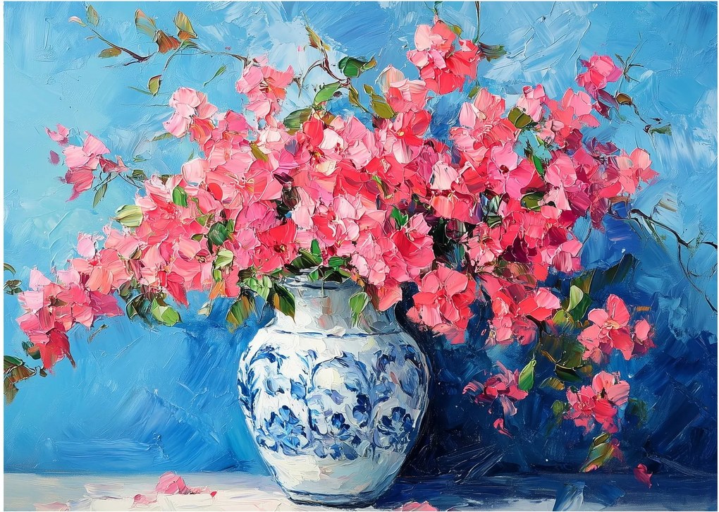 Kép - Váza rózsaszín virágokkal (70x50 cm)