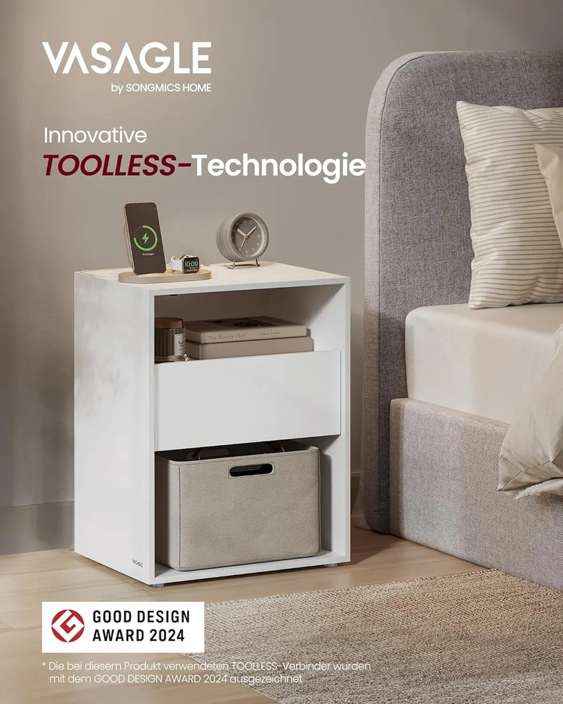 Éjjeliszekrény 2 darabos szett beépített töltőfunkcióval, matt fehér