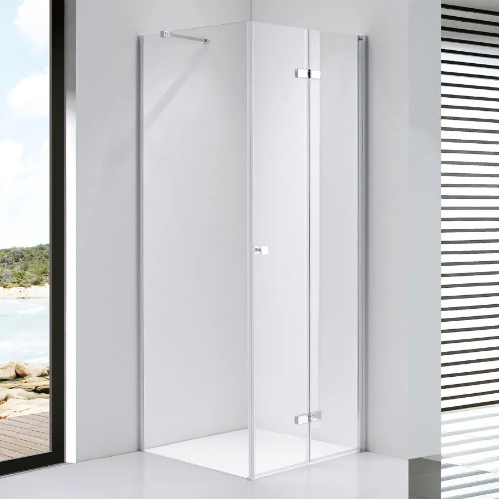 Stuxi Verona 110x110 cm szögletes csuklóajtós zuhanykabin, 6 mm vízlepergető üveggel, króm elemekkel