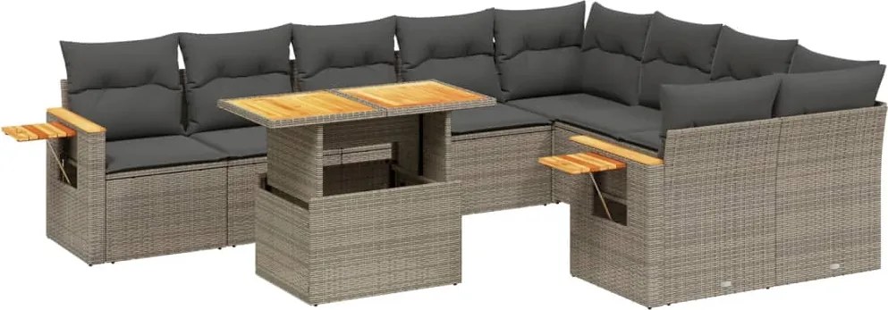 vidaXL 10 részes szürke polyrattan kerti ülőgarnitúra párnákkal