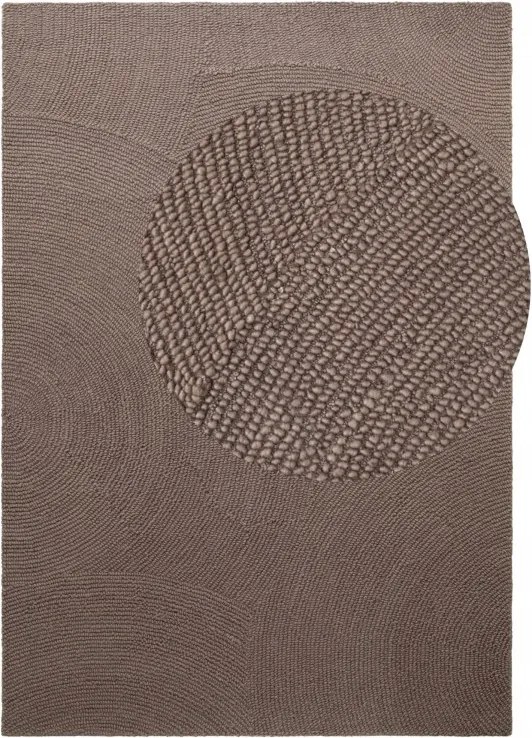 Gyapjú szőnyeg nappaliba 120x180cm, barna félkör mintás, 3d hatás