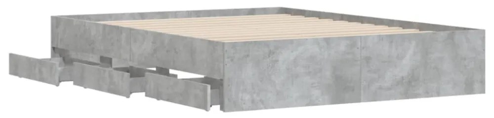 betonszürke szerelt fa ágykeret fiókokkal 150 x 200 cm