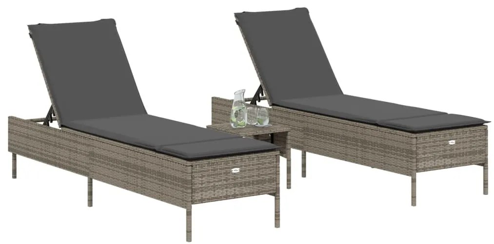 2 db világosszürke polyrattan napozóágy párnával