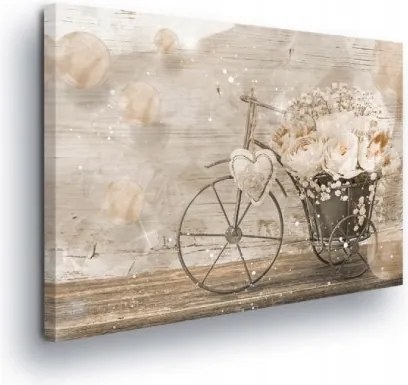 Vászonkép 80x60 Vintage romantikus virágok kerékpár szív otthonosság bokeh fa
