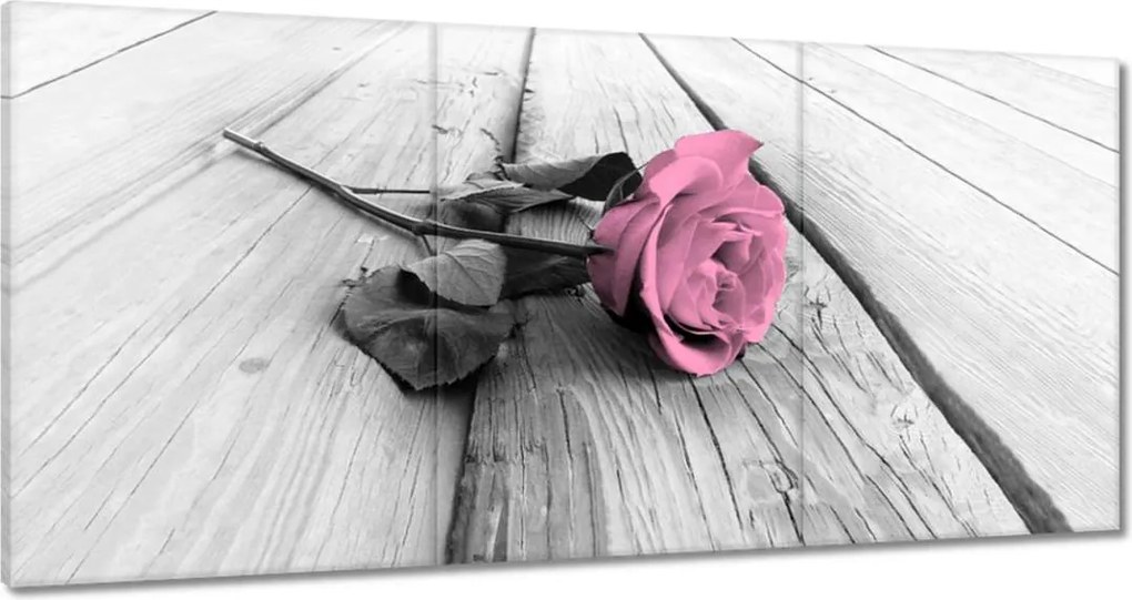 Vászonkép 180x90 Rózsa világos deszkákon