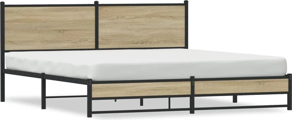 vidaXL sonoma tölgyszínű fém ágykeret matrac nélkül 160 x 200 cm