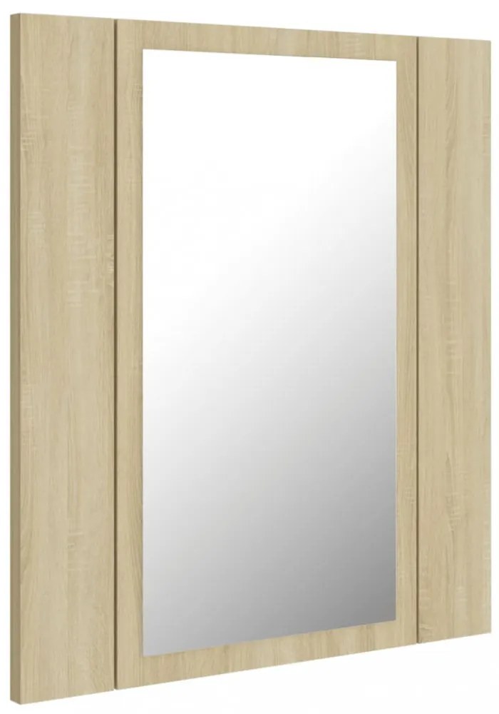 tölgyszínű akril LED-es tükrös fürdőszobaszekrény 40x12x45 cm