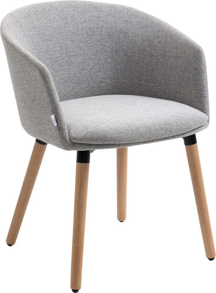 HOMCOM Puha Szövetes Étkezőszék Kartámaszokkal és Fa Lábakkal Irodához és Hálószobához - 120 kg Teherbírás, 57x56x72 cm, Szürke | Aosom